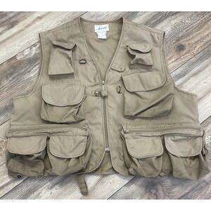 Vintage Ausable Vest XL Tan Zip Up Fly Fishing Pockets Utility Outdoors Sports